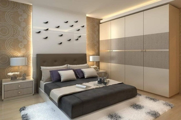 A-Bedroom-with-accent-wall-and-floor-to-ceiling-wardrobe