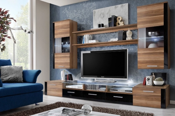 A Tv unit whit are hidden dresser and lot of storage options